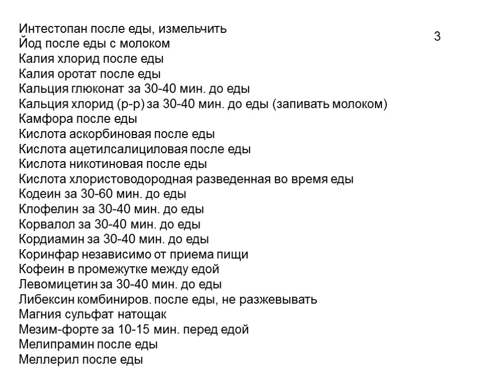 Интестопан после еды, измельчить Йод после еды с молоком Калия хлорид после еды Калия